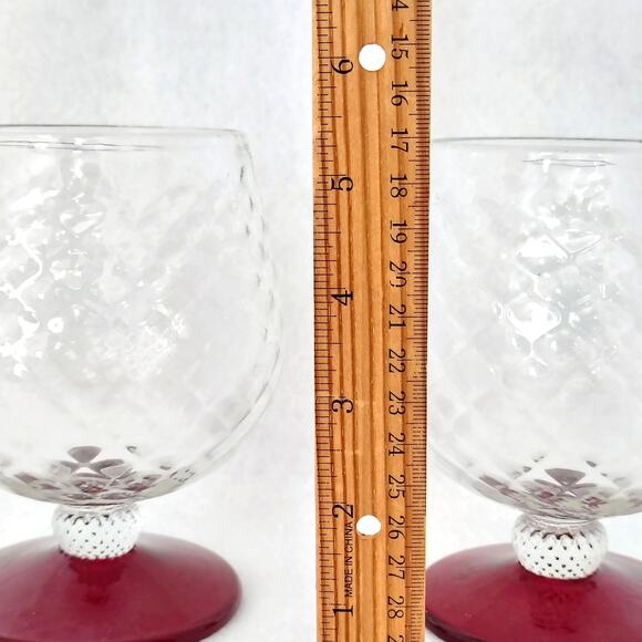 Rick Strini Ruby Red Brandy Snifter Art Glasses Diamond Texture Pair 2 Set RARE - Picture 3 of 5